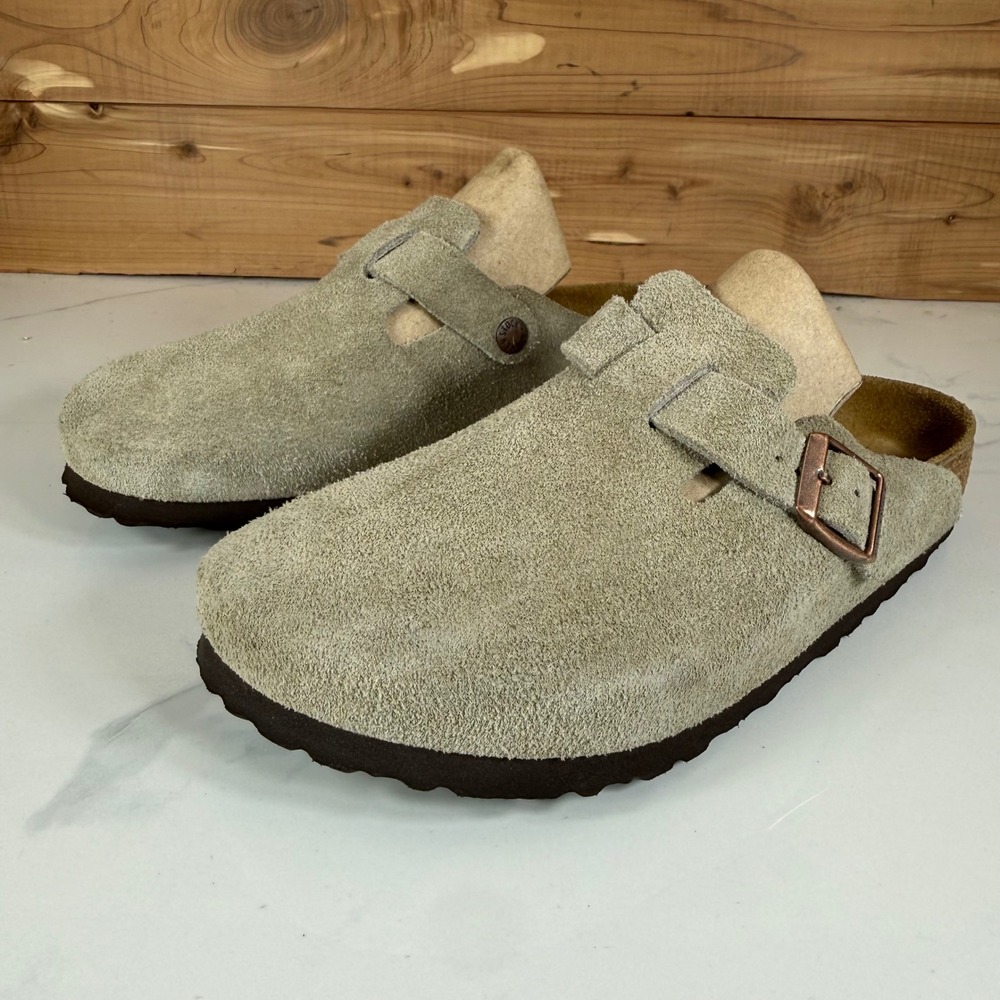 Birkenstock Boston Suede Leather Clogs Stone Gray Soft Footbed 38 Womens 7/7.5